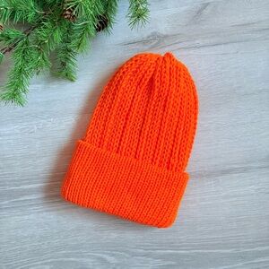 Handmade Orange Coral Knit Winter Beanie Hat